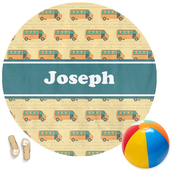 Custom School Bus Round Beach Towel (Personalized)