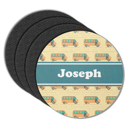 School Bus Round Rubber Backed Coasters - Set of 4 (Personalized)