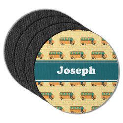 School Bus Round Rubber Backed Coasters - Set of 4 (Personalized)