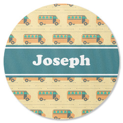 School Bus Round Rubber Backed Coaster (Personalized)