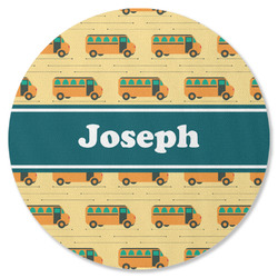 School Bus Round Rubber Backed Coaster (Personalized)
