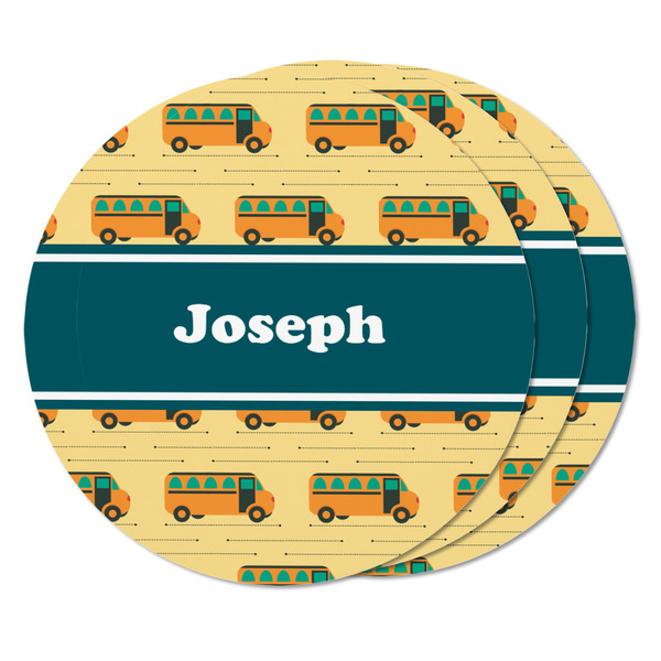 School Bus Round Fridge Magnet - THREE
