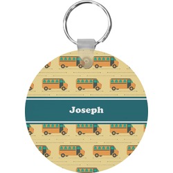 School Bus Round Plastic Keychain (Personalized)