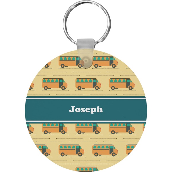 Custom School Bus Round Plastic Keychain (Personalized)