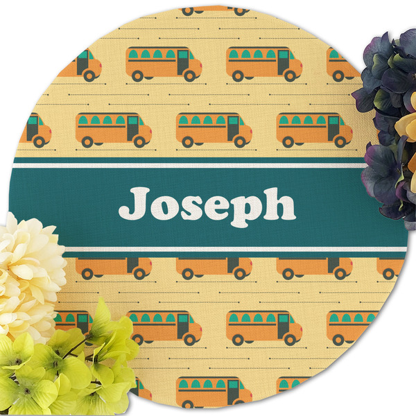 School Bus Round Linen Placemats - Front (w flowers)