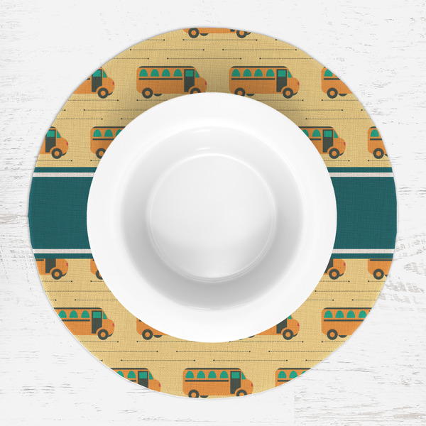 School Bus Round Linen Placemats - LIFESTYLE (single)
