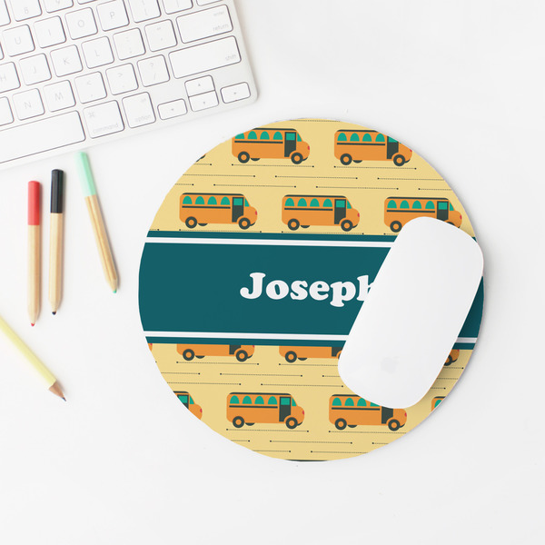School Bus Round Mousepad - LIFESTYLE 2