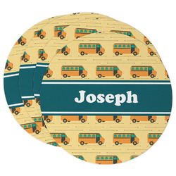 School Bus Round Paper Coasters w/ Name or Text