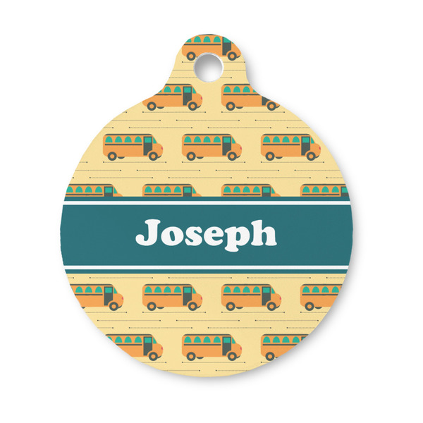 Custom School Bus Round Pet ID Tag - Small (Personalized)
