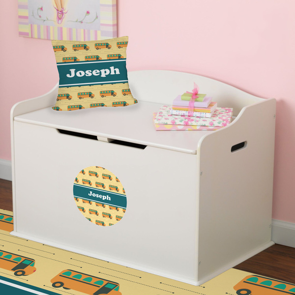 School Bus Round Wall Decal on Toy Chest