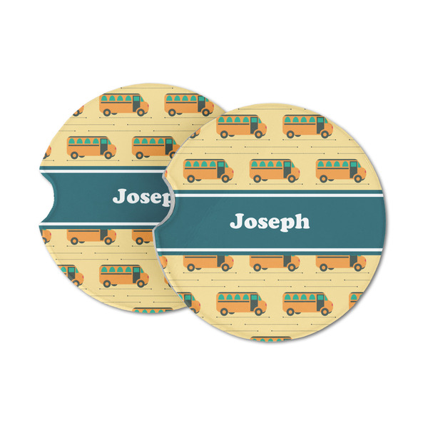Custom School Bus Sandstone Car Coasters - Set of 2 (Personalized)