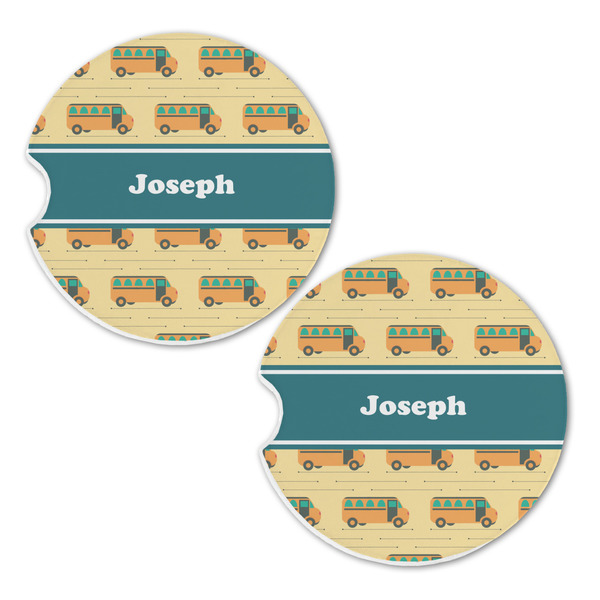 School Bus Sandstone Car Coasters - Set of 2