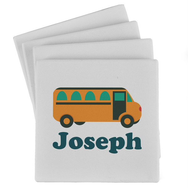 Custom School Bus Absorbent Stone Coasters - Set of 4 (Personalized)