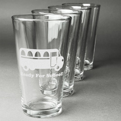 School Bus Pint Glasses - Engraved (Set of 4) (Personalized)