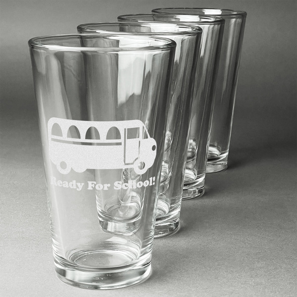 Custom School Bus Pint Glasses - Engraved (Set of 4) (Personalized)