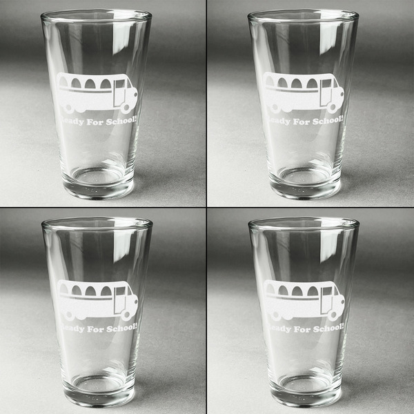 School Bus Set of Four Engraved Beer Glasses - Individual View
