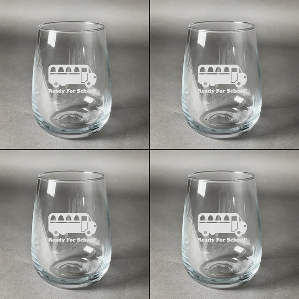 School Bus Set of Four Personalized Stemless Wineglasses (Approval)