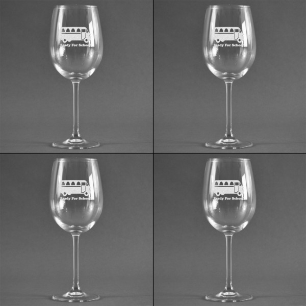 School Bus Set of Four Personalized Wineglasses (Approval)