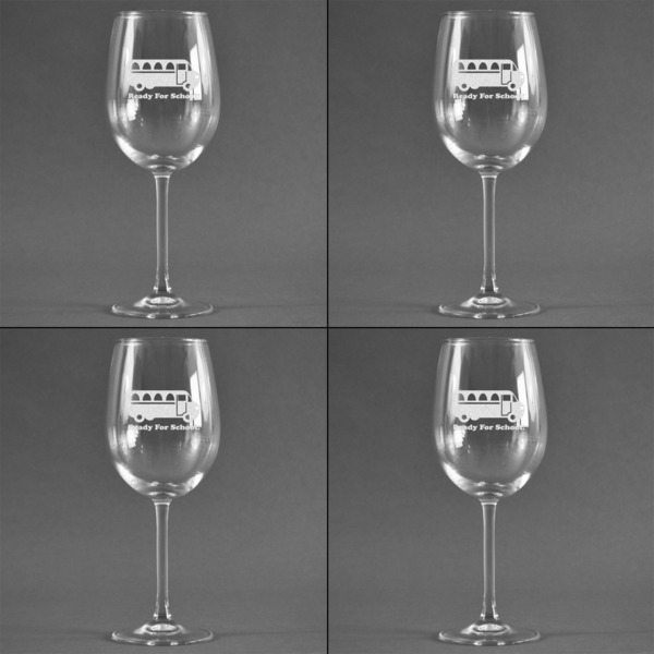 School Bus Set of Four Personalized Wineglasses (Approval)
