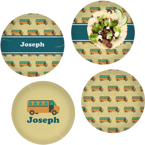 Custom School Bus Set of 4 Glass Lunch / Dinner Plate 10" (Personalized)