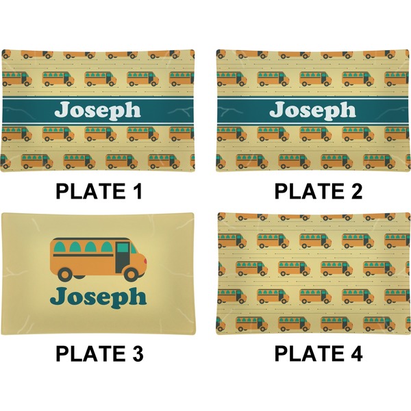 School Bus Set of Rectangular Dinner Plates (Approval)