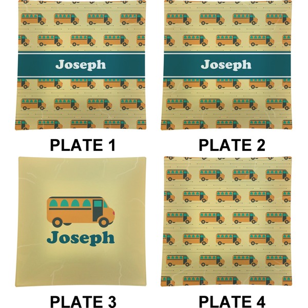 School Bus Set of Square Dinner Plates (Approval)