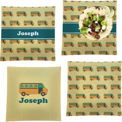 School Bus Set of 4 Glass Square Lunch / Dinner Plate 9.5" (Personalized)