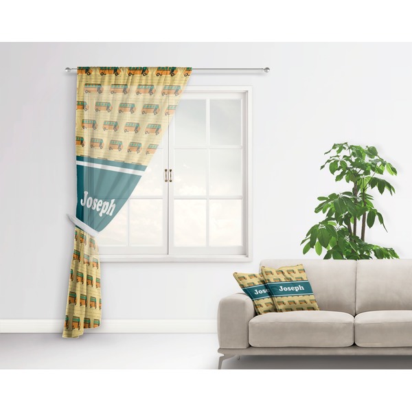 School Bus Sheer Curtain With Window and Rod - in Room Matching Pillow