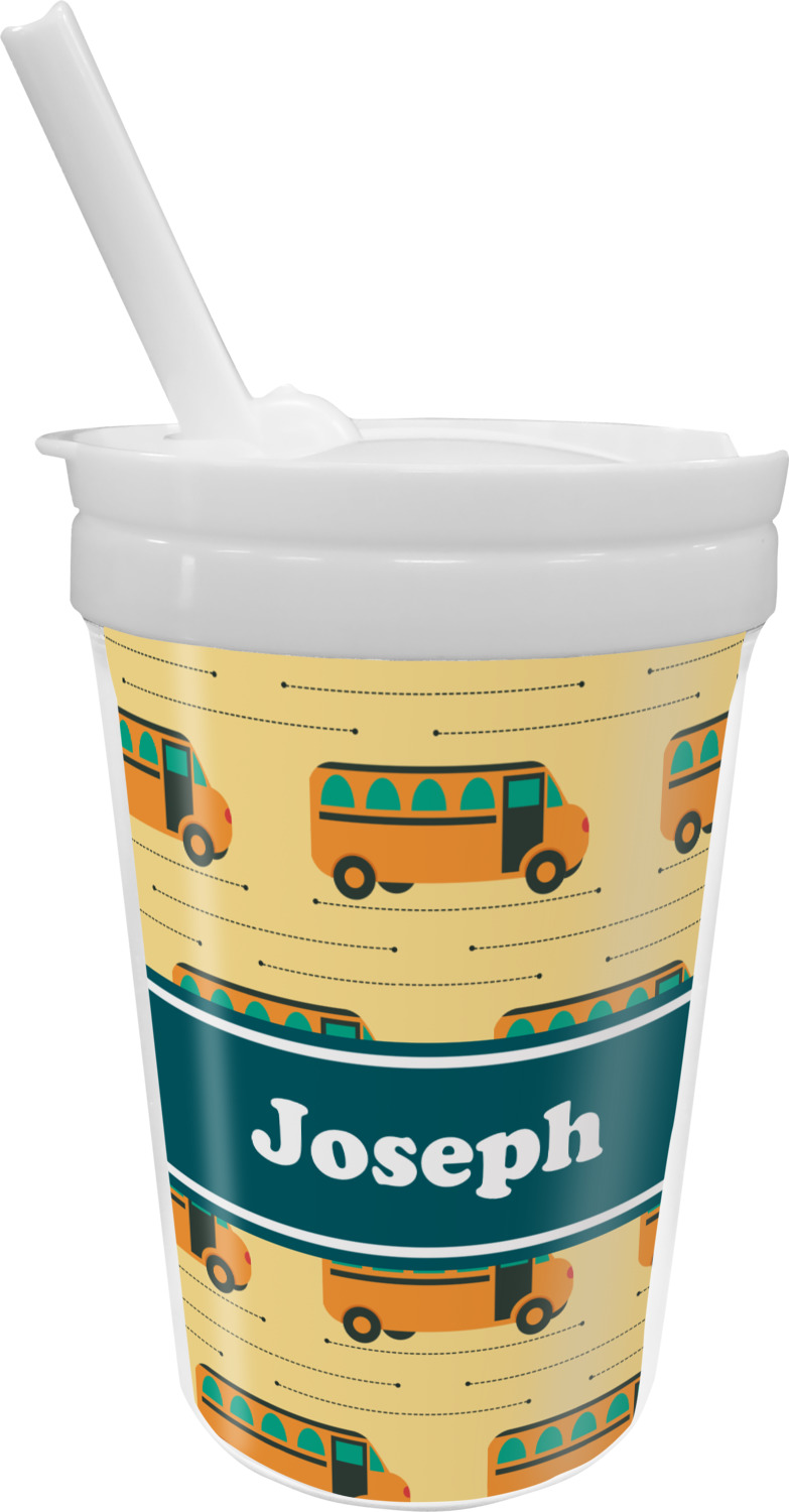Custom School Bus Sippy Cup with Straw (Personalized)