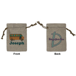 School Bus Small Burlap Gift Bag - Front & Back (Personalized)