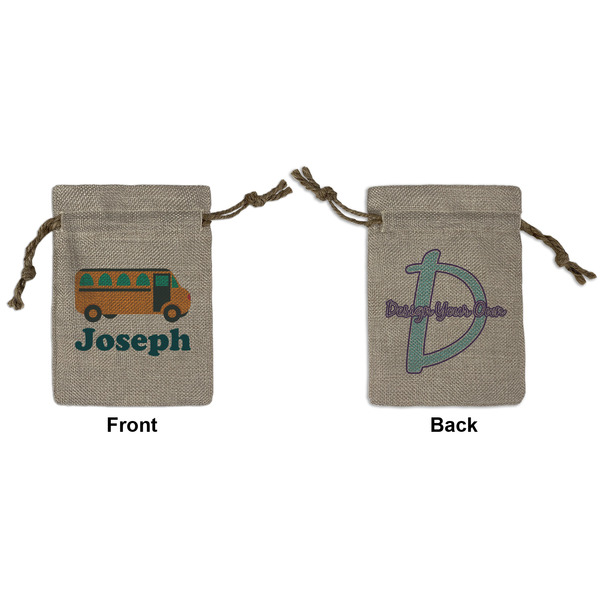 Custom School Bus Small Burlap Gift Bag - Front & Back (Personalized)