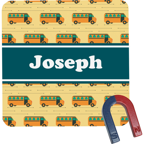 Custom School Bus Square Fridge Magnet (Personalized)