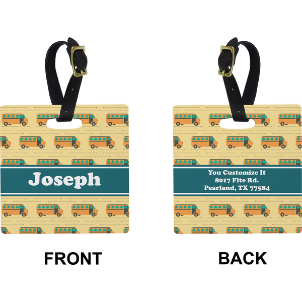 School Bus Square Luggage Tag (Front + Back)