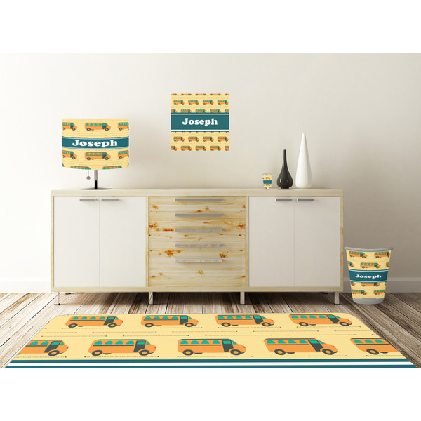 School Bus Square Wall Decal Wooden Desk