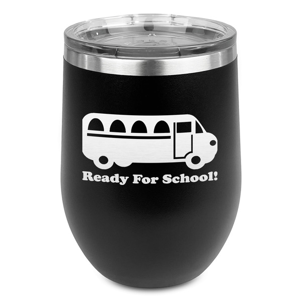 Custom School Bus Stemless Stainless Steel Wine Tumbler - Black - Double Sided (Personalized)