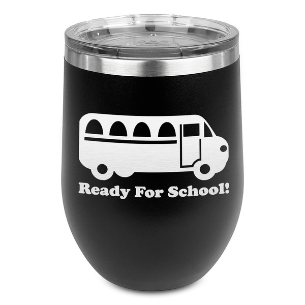 Custom School Bus Stemless Stainless Steel Wine Tumbler - Black - Single Sided (Personalized)