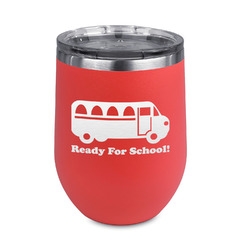 School Bus Stemless Stainless Steel Wine Tumbler - Coral - Double Sided (Personalized)