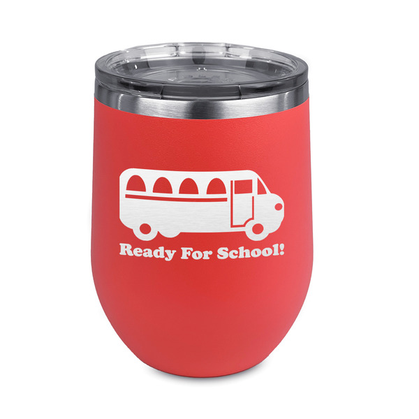 Custom School Bus Stemless Stainless Steel Wine Tumbler - Coral - Double Sided (Personalized)