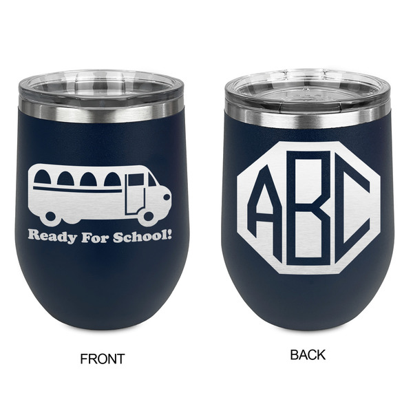 School Bus Stainless Wine Tumblers - Navy - Double Sided - Approval