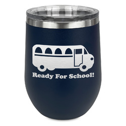 School Bus Stemless Stainless Steel Wine Tumbler - Navy - Double Sided (Personalized)