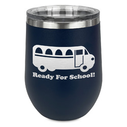 School Bus Stemless Stainless Steel Wine Tumbler - Navy - Single Sided (Personalized)