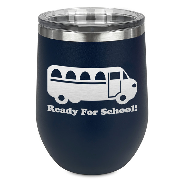 Custom School Bus Stemless Stainless Steel Wine Tumbler - Navy - Single Sided (Personalized)