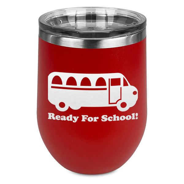 Custom School Bus Stemless Stainless Steel Wine Tumbler - Red - Single Sided (Personalized)