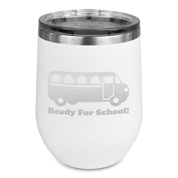 Custom School Bus Stemless Stainless Steel Wine Tumbler - White - Double Sided (Personalized)