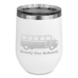 School Bus Stemless Stainless Steel Wine Tumbler - White - Single Sided (Personalized)