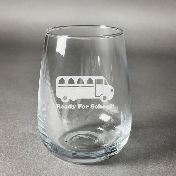 Custom School Bus Stemless Wine Glass - Engraved (Personalized)