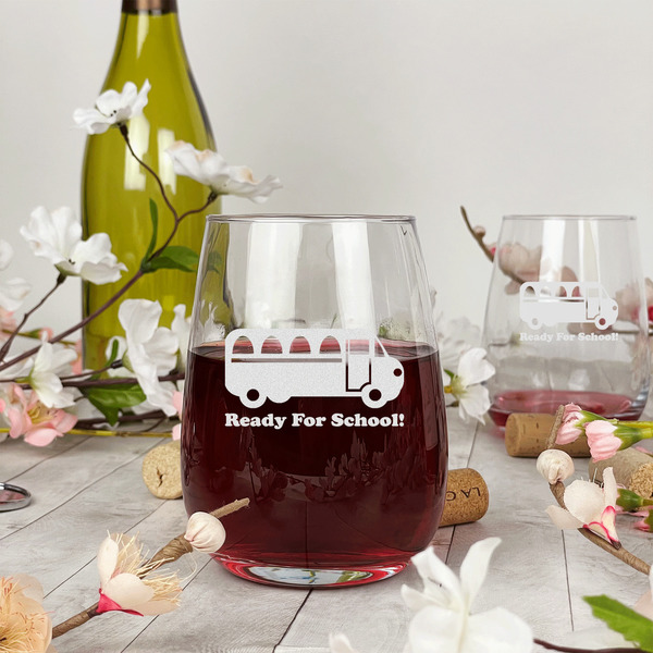 School Bus Stemless Wine Glass - In Context