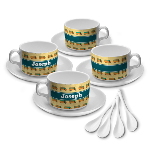 Custom School Bus Tea Cup - Set of 4 (Personalized)