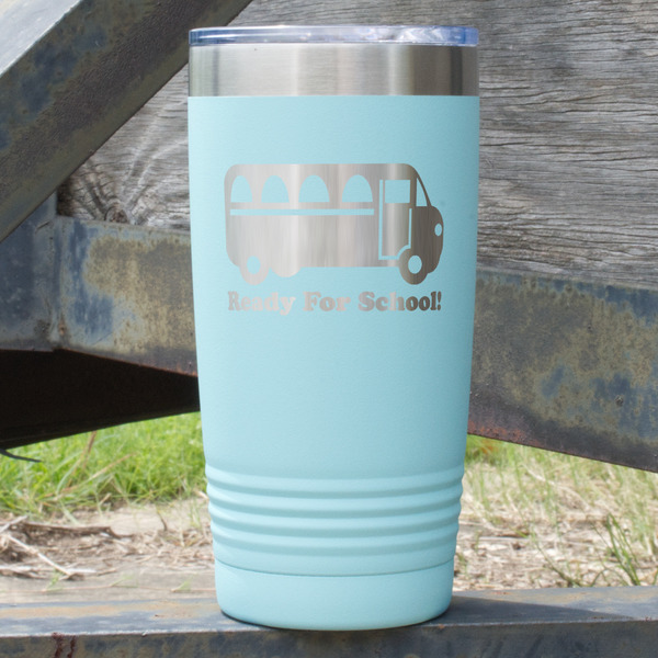 Custom School Bus 20 oz Stainless Steel Tumbler - Teal - Single Sided (Personalized)