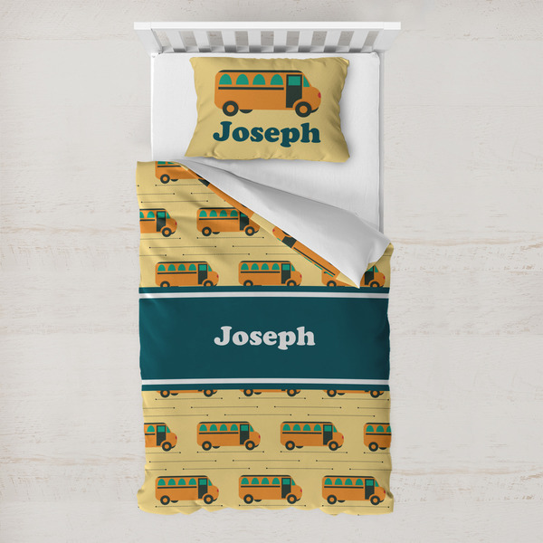 Custom School Bus Toddler Bedding w/ Name or Text
